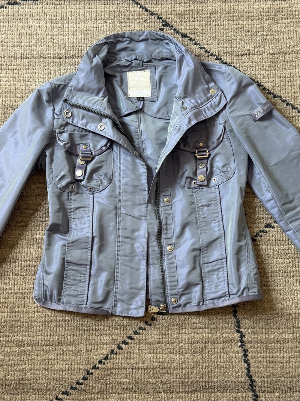 Peuterey Women's Y2K Light Gray & Purple Fitted Utility Jacket with Buckles
